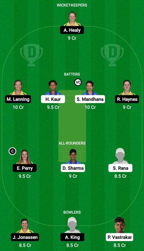 Dream 11 Fantasy Team 1 For IN-W vs AU-W