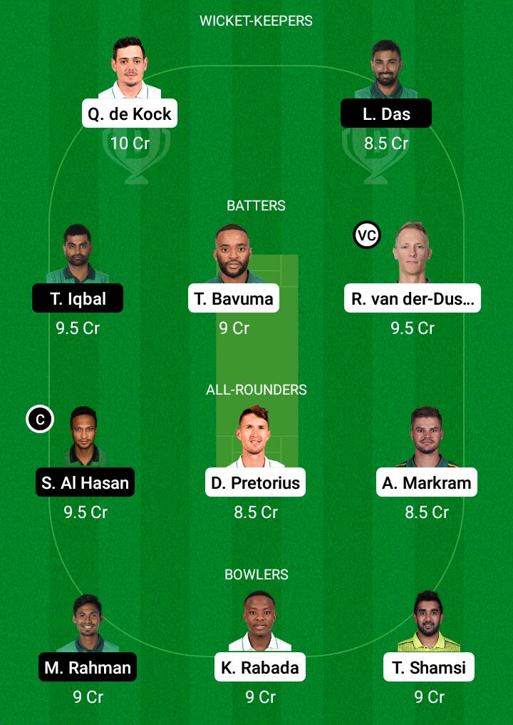 Dream 11 Fantasy Team 1 For SA VS BAN