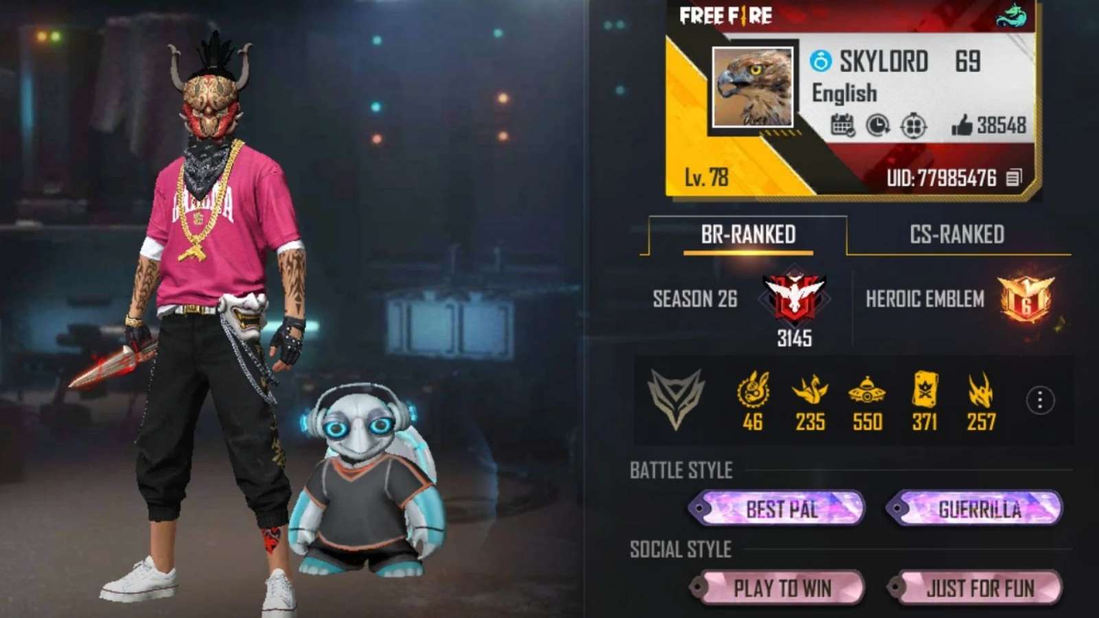 Skylord Free Fire MAX ID, Stats, K/D Ratio, YouTube Channel, Monthly Income And More For March 2022