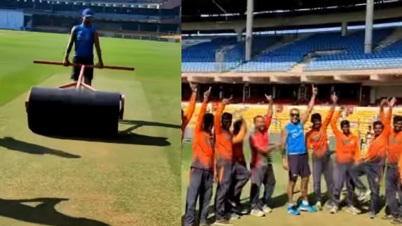 [WATCH] Shikhar Dhawan rolls the pitch, does thigh-five celebration with groundsmen