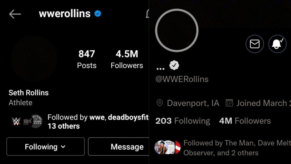 Seth Rollins turns his Instagram and Twitter account black