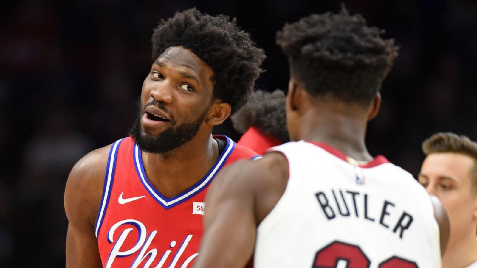 Sixers Joel Embiid shows his remorse after slapping former teammate Jimmy Butler across the face