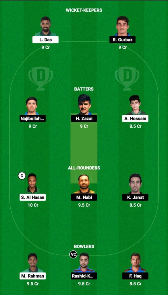 Dream 11 Fantasy Team 1 For BAN VS AFG