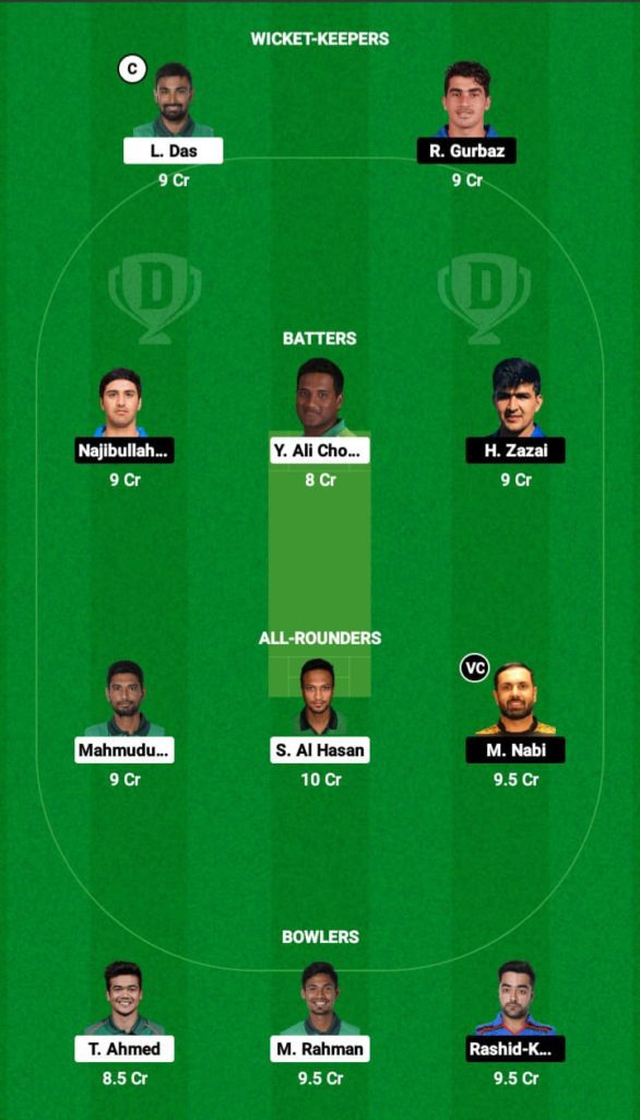 Dream 11 Fantasy Team 2 For BAN VS AFG