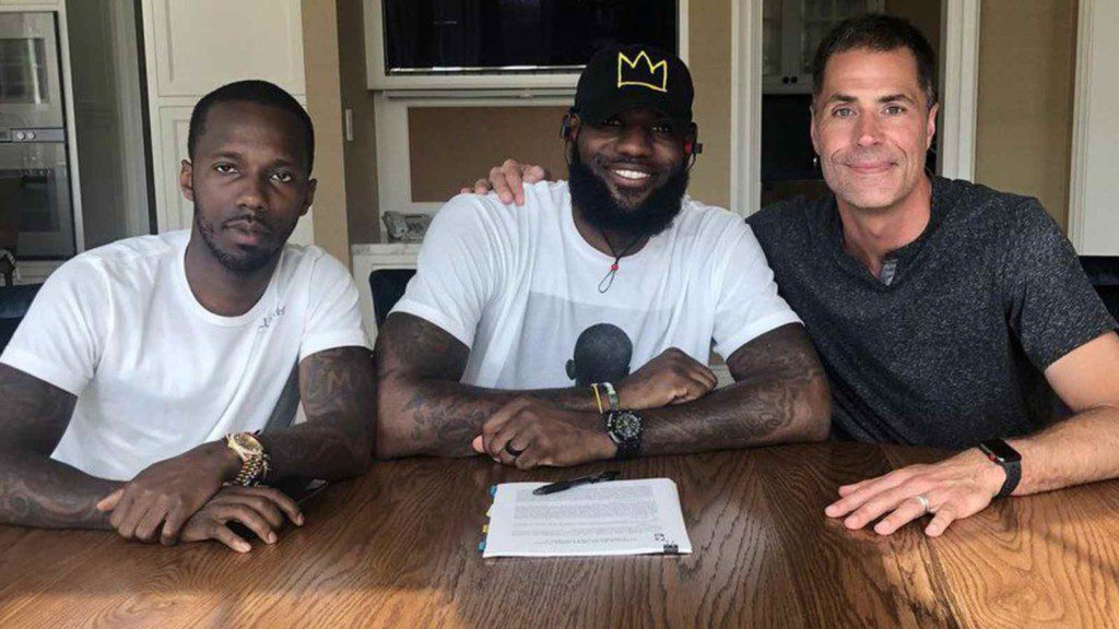 Rich Paul, LeBron James and Rob Pelinka