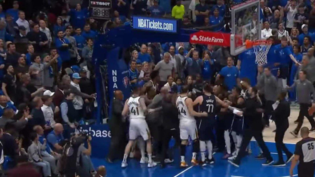 the brawl gets worst after a argument between Hassan Whiteside and Luka Doncic