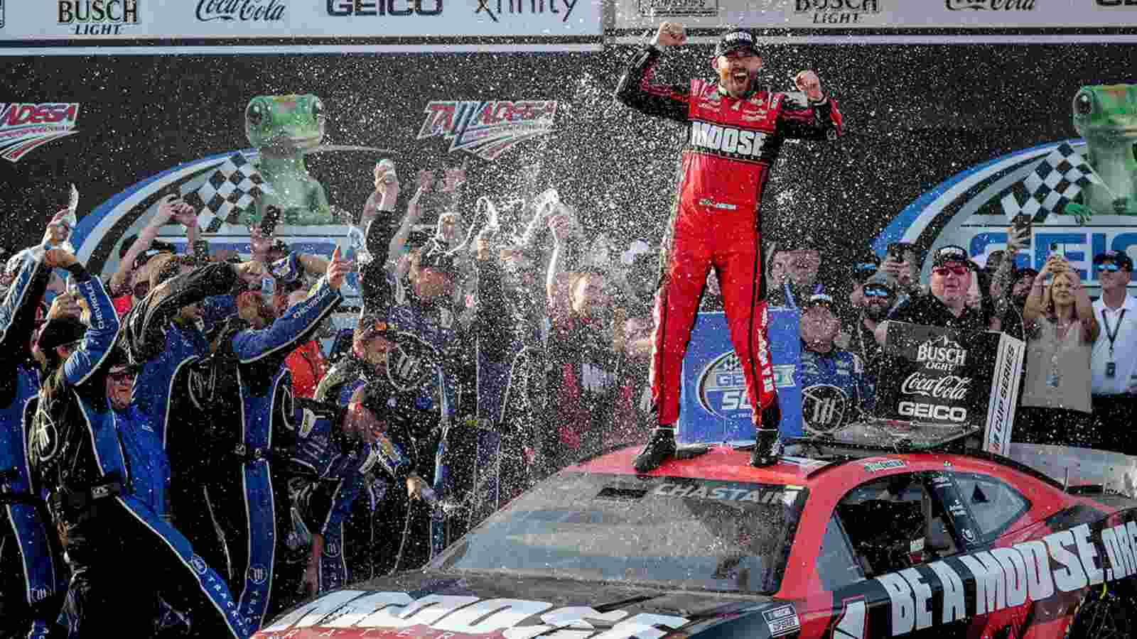 NASCAR Talladega Cup Series Race results: Ross Chastain edged Austin Dillon to win the GEICO 500 taking home his second win of the 2022 season