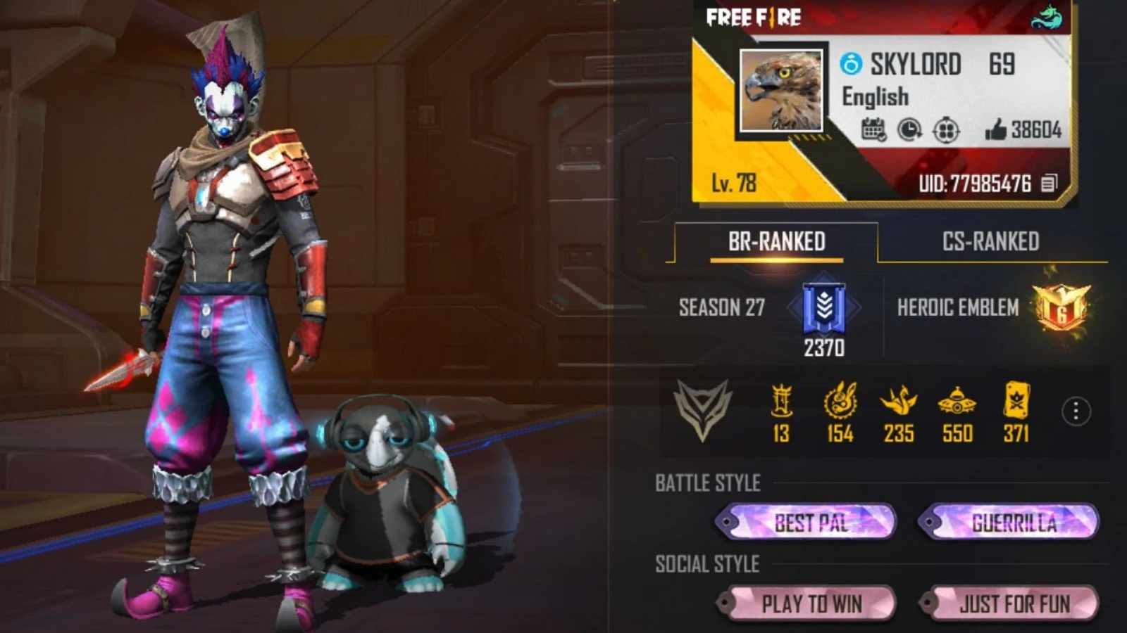 Skylord Free Fire MAX ID, Stats, K/D Ratio, YouTube Channel, Monthly Income, And More For April 2022