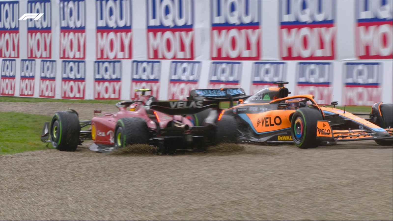 Carlos Sainz crashes out of the Imola GP following a collision with Daniel Ricciardo