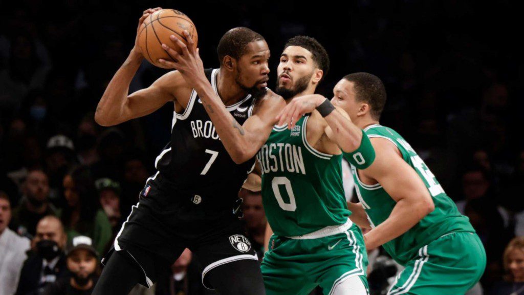 Kevin Durant in action during Game 3 against the Celtics