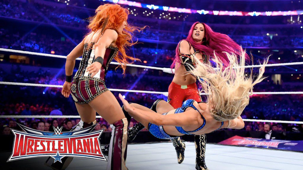 Charlotte Flair, Sasha Banks and Becky Lynch at Wrestlemania 38.