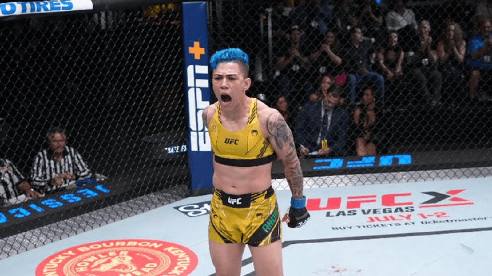 “WHAT!” Aljamain Sterling, Alan Jouban and more react to Jessica Andrade making history with first-ever standing arm-triangle choke at UFC Vegas 52