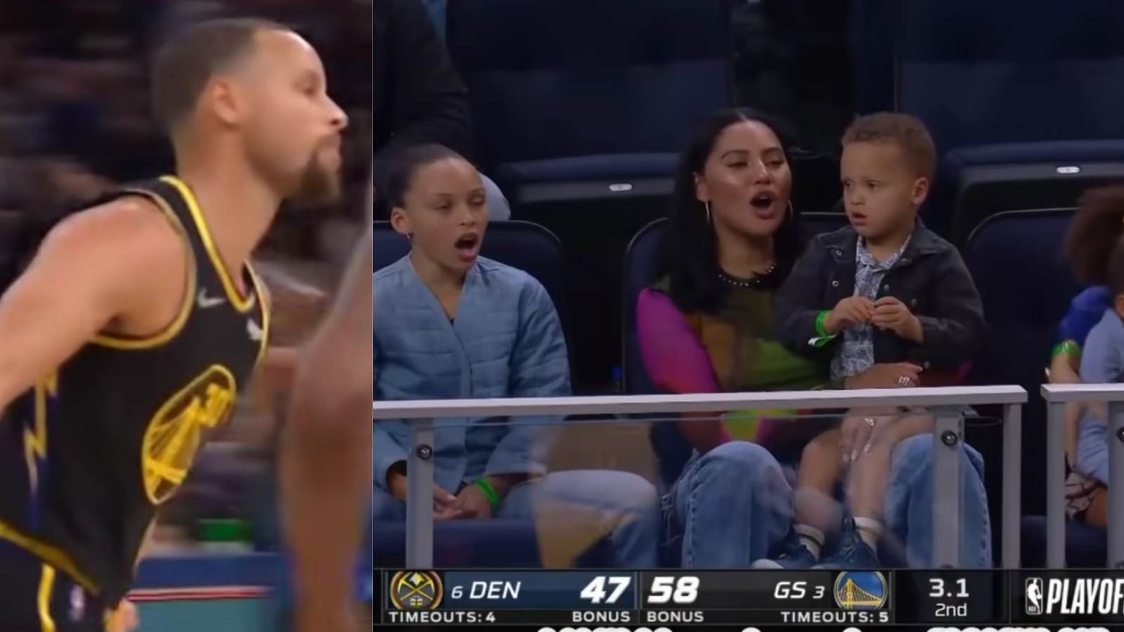 “Daddy is special” Stephen Curry surprised Ayesha Curry and her daughter after dropping a 3-pointer to end first half vs Nuggets