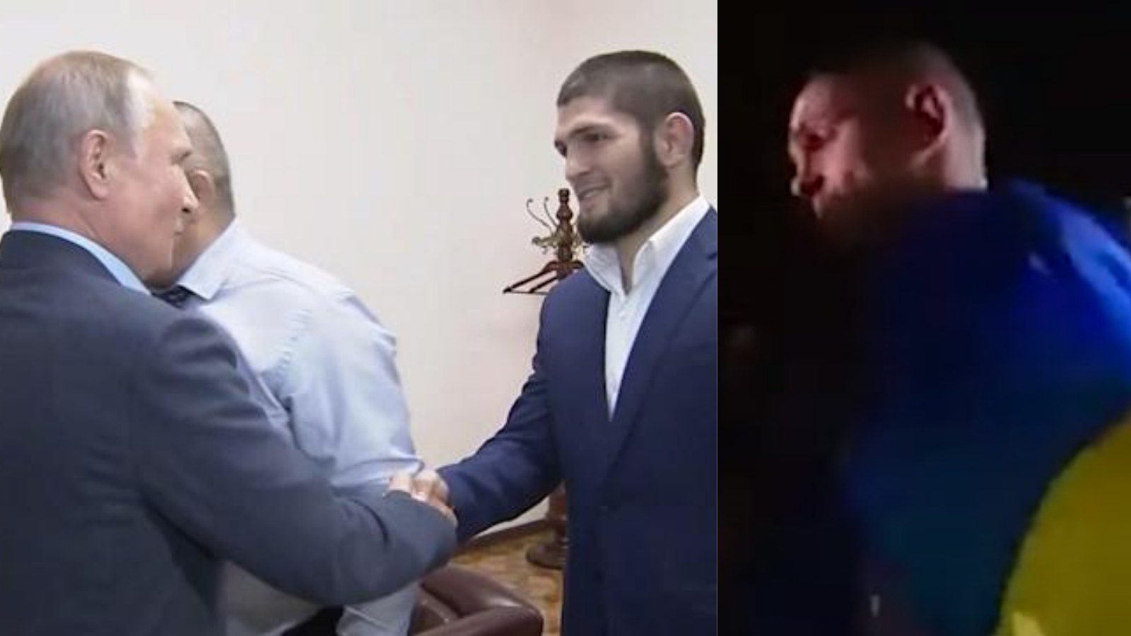 Legendary Russian fighter Khabib Nurmagomedov walked out with the Ukraine flag in his fight