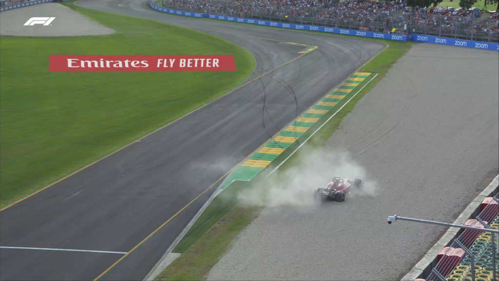 Carlos Sainz's Ferrari stuck in gravel in Australia