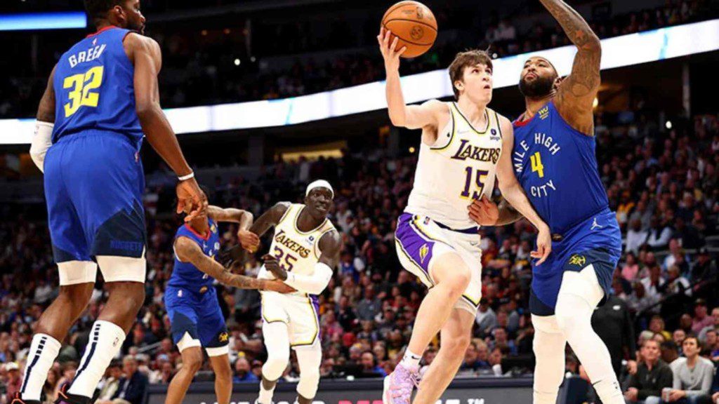 Austin Reaves in action against the Denver Nuggets on Sunday night