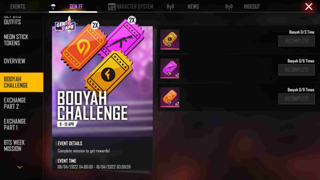 Free Fire MAX Booyah Challenge Event