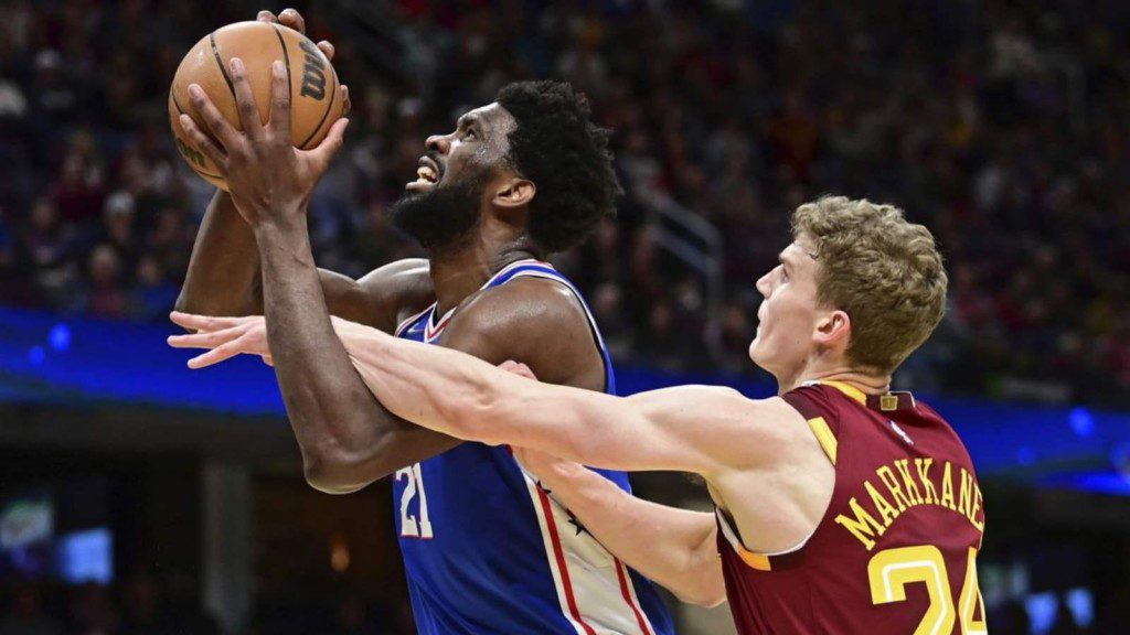 Joel Embiid in action against the Cavs