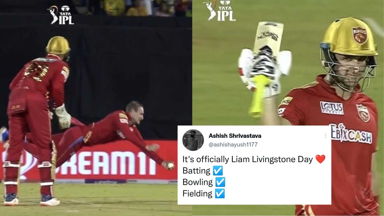 “It’s Liam Day!” – Liam Livingstone excludes Dwayne Bravo with a flying catch off his own bowling.