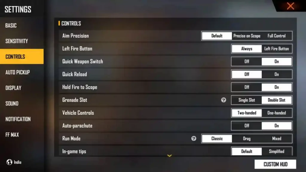 Sensitivity Settings In Free Fire MAX