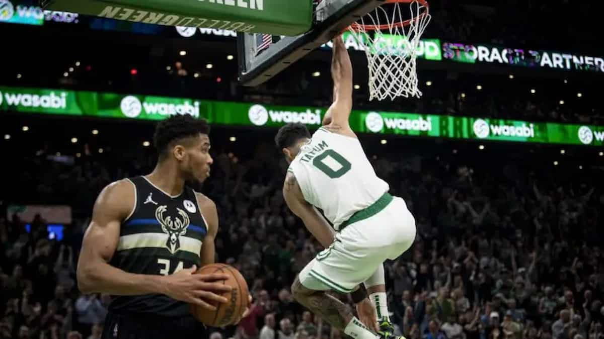 “Go kick some a**  brother” Giannis Antetokounmpo’s heart-warming gesture with Jayson Tatum after Celtics secure EC Finals berth