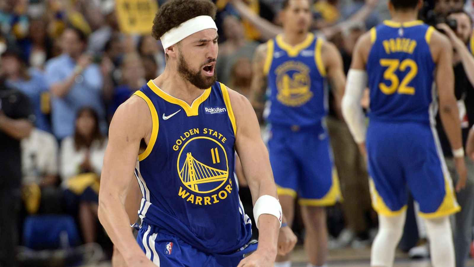 Klay Thompson has enough of ’Villain’ Dillon Brooks as he shoves Stephen Curry to the floor in Game 6