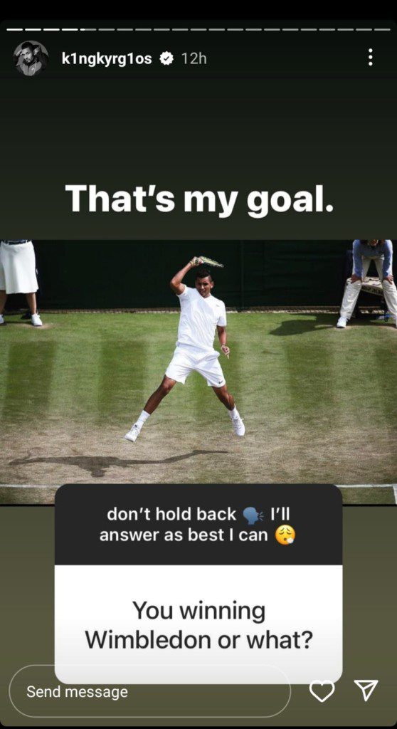 Nick Kyrgios's Instagram story