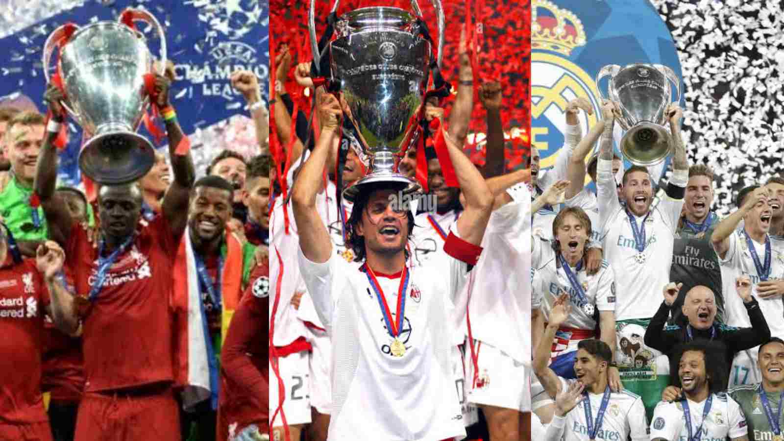 Five teams that have won the most number of UEFA Champions League titles in football history