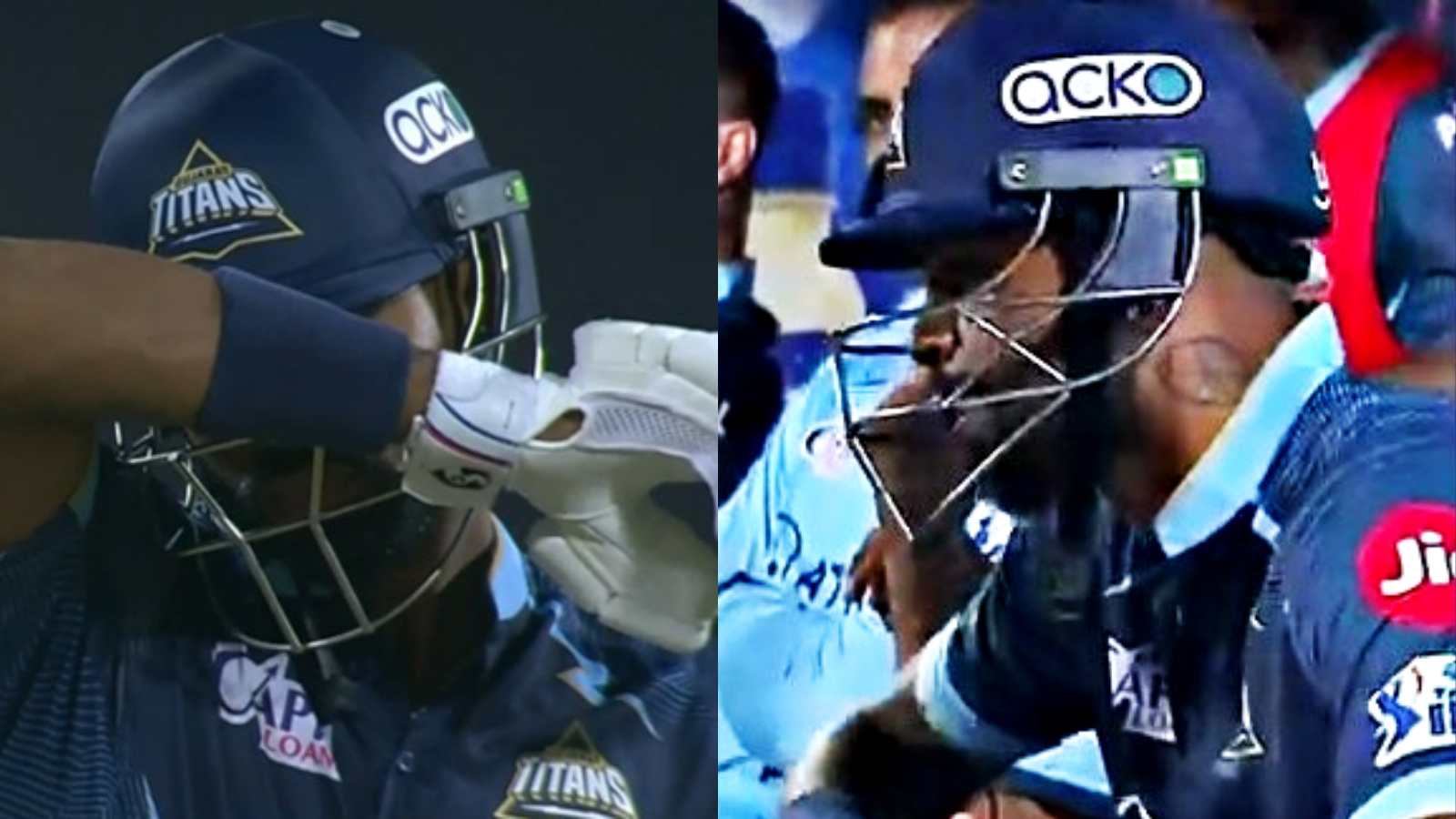 Hardik Pandya in disbelief after he edges Avesh Khan’s wide delivery