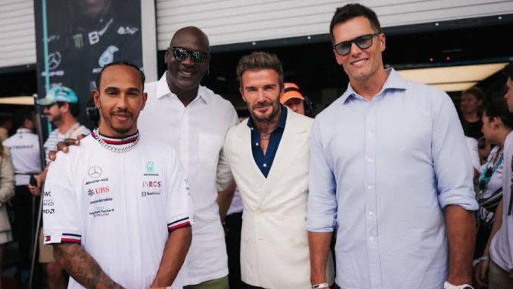 Lewis Hamilton with Michael Jordan, David Beckham and Tom Brady