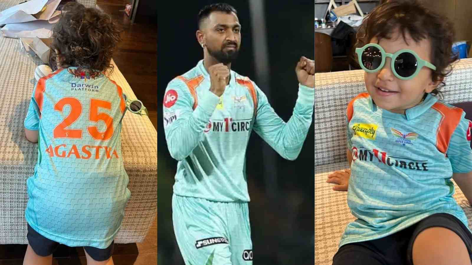 “Got my lucky charm for tomorrow”- Krunal Pandya shares photos of Hardik Pandya’s son wearing LSG jersey before LSG vs GT