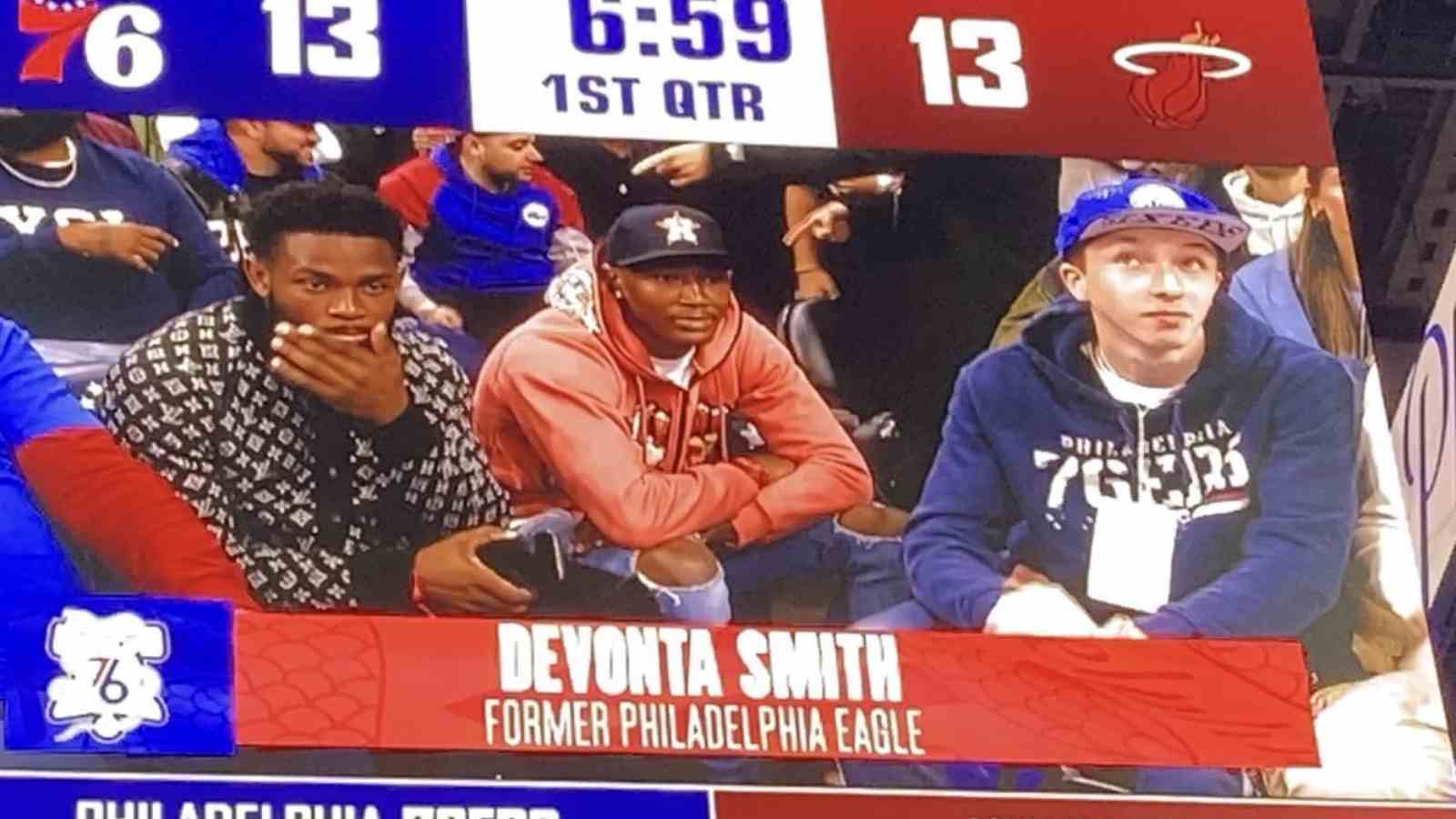 “Damn, got fired on my day off”: Twitter goes crazy after scoreboard at 76ers game shows DeVonta Smith as a ‘former Eagles player’