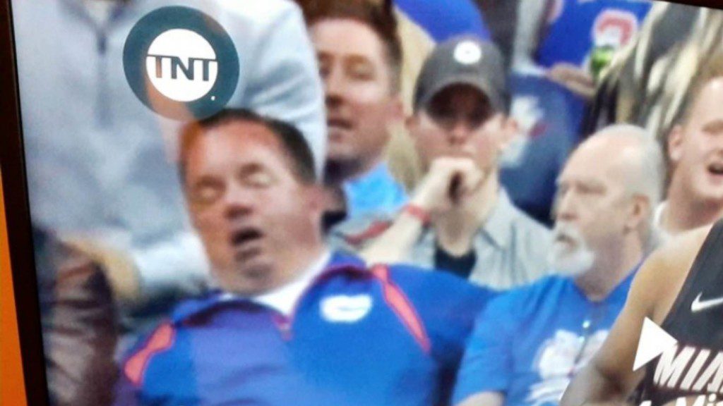 Philadelphia 76ers' fan sleeping courtside