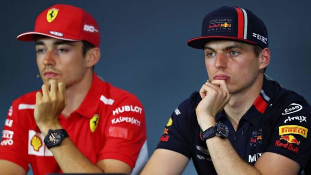 Ferrari driver Charles Leclerc with Red Bull driver Max Verstappen