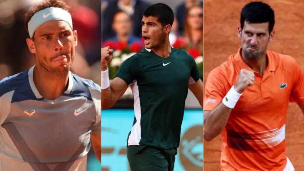 Rafael Nadal, Carlos Alcaraz, and Novak Djokovic