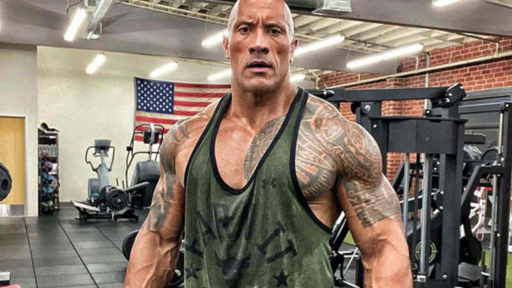 The Rock working out in his gym 