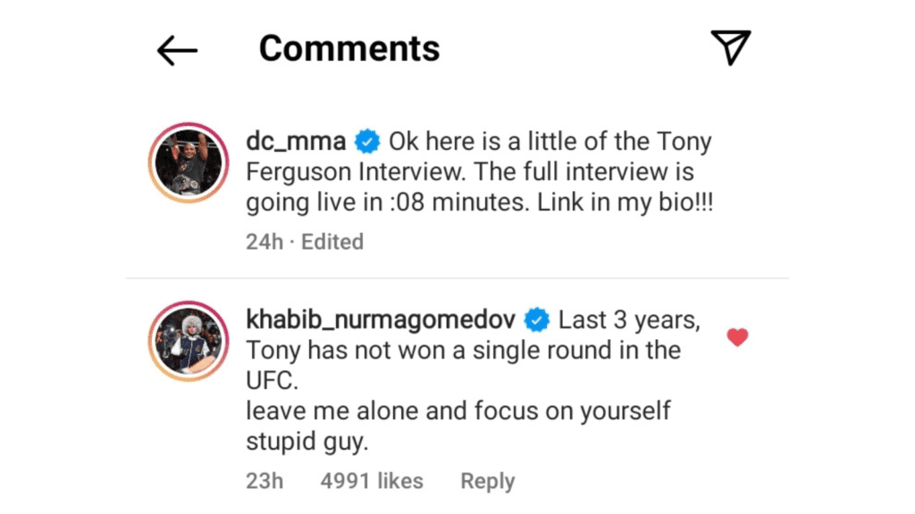 Khabib Nurmagomedov response to Tony Ferguson