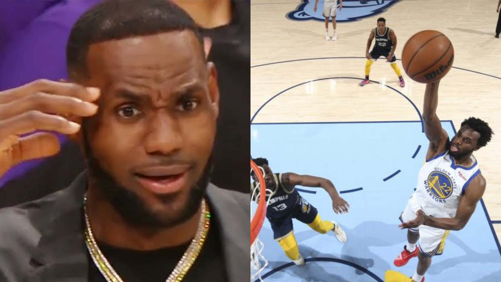 LeBron James reacts to Warriors star Andrew Wiggins’ career-ending poster dunk over Brandon Clarke