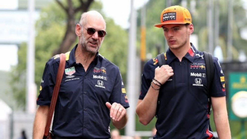 Red Bull's Max Verstappen with Adrian Newey