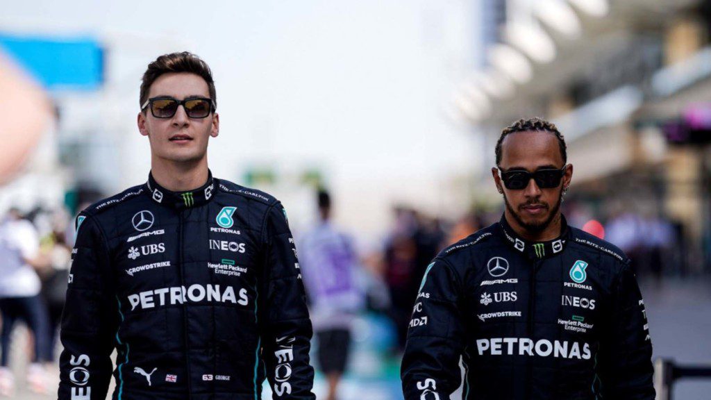 George Russell with Lewis Hamilton