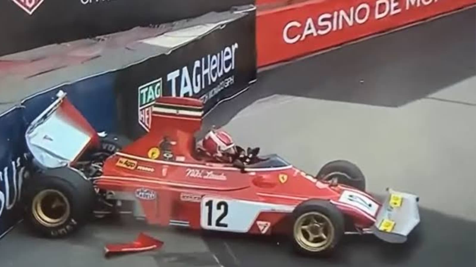 Charles Leclerc after crashing Niki Lauda's iconic 1974 Ferrari in Monaco