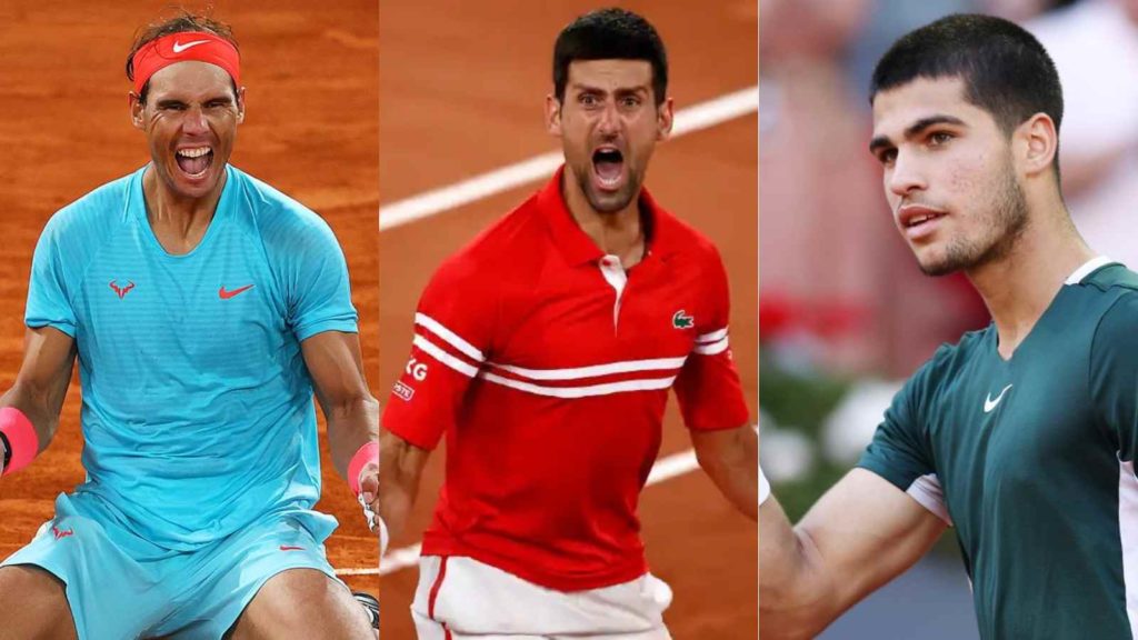 Rafael Nadal, Novak Djokovic, and Carlos Alcaraz