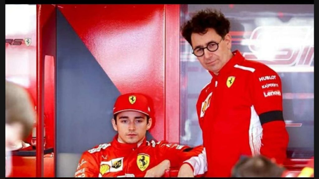 Mattia Binotto and Charles Leclerc