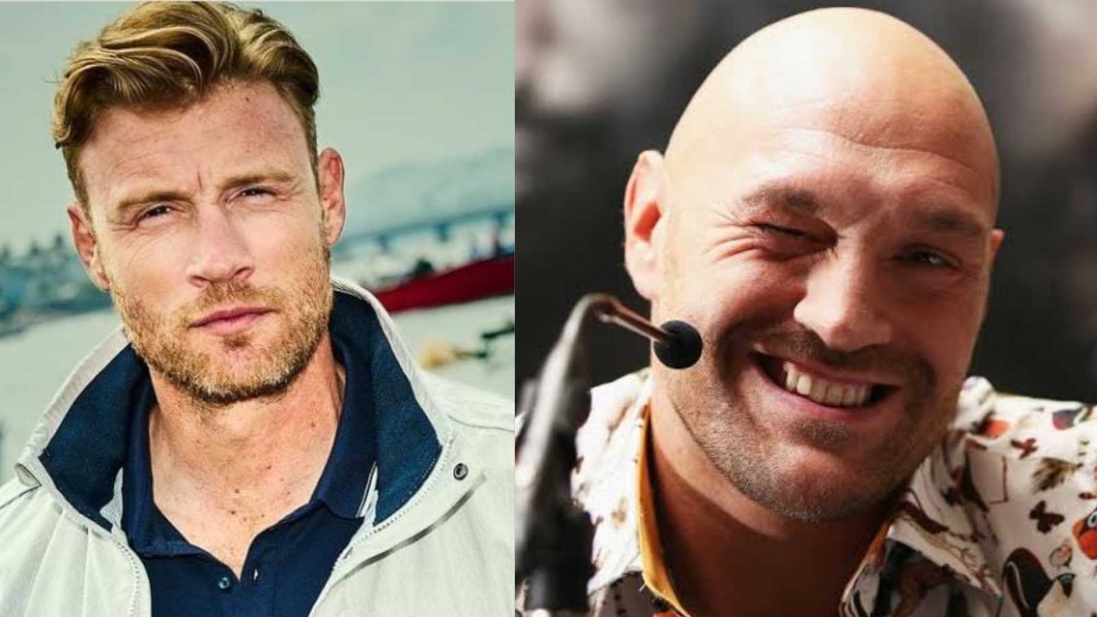 Tyson Fury shows off a gift he received from former international cricketer Andrew Flintoff