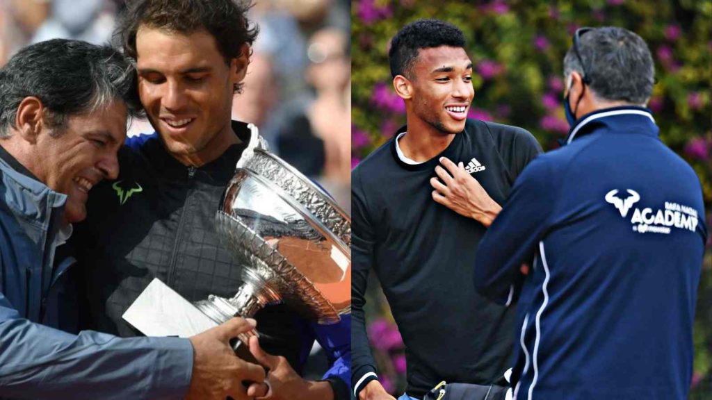 Toni Nadal with Rafa and Felix respectively