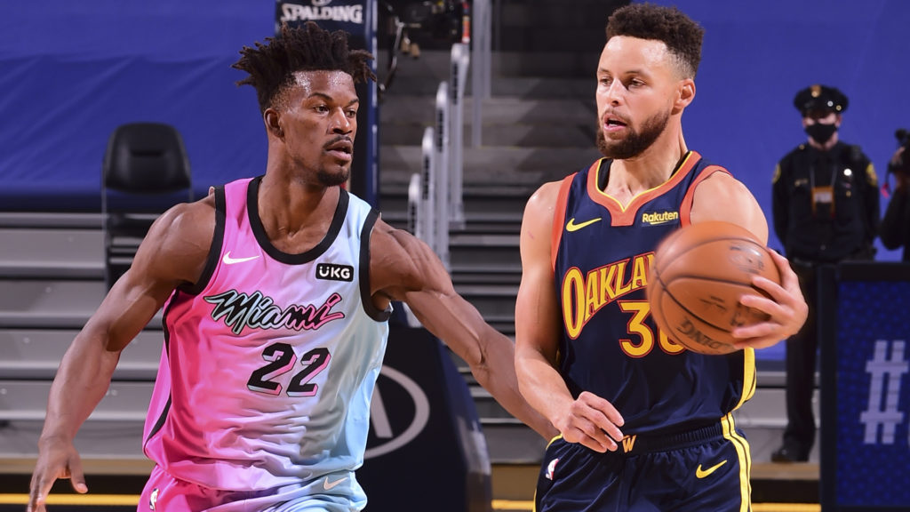 Jimmy Butler of Miami Heat and Stephen Curry of Golden state Warriors