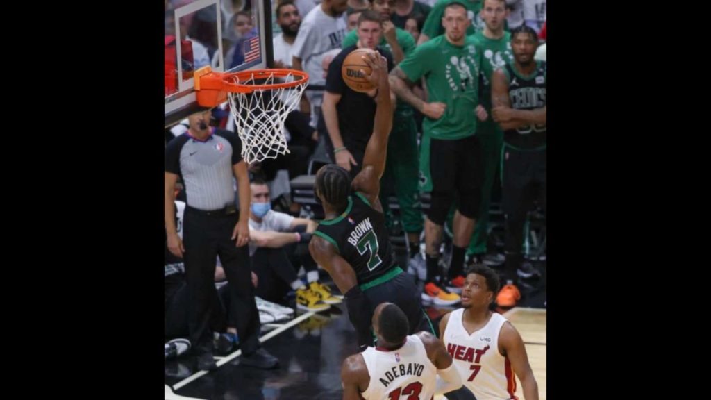 Jaylen Brown dunks on Bam Adebayo