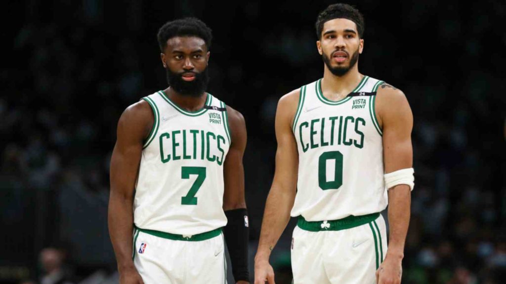 Dejected Jaylen Brown and Jayson Tatum