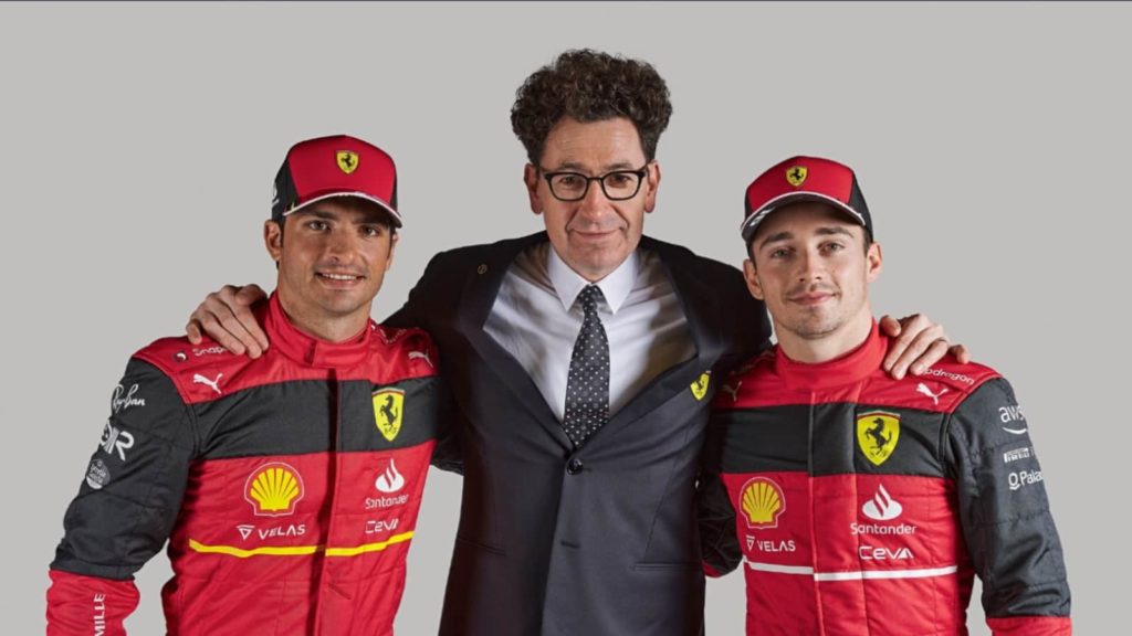 Mattia Binotto with Charles Leclerc and Carlos Saniz 