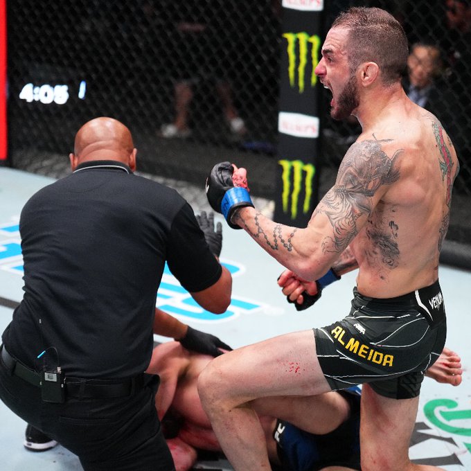 Lucas Almeida withered the storm and finished Michael Trizano to get the victory at UFC Vegas 56